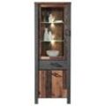 Vitrine CARDIFF, Used Style Dark Dekor - Matera Dekor - B 69 cm - 2 Türen - 1 Schublade - mit LED-Beleuchtung