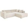 JOB Ecksofa SALERNO, 280 x 231 cm - Creme - Cord - verstellbare Kopfstützen