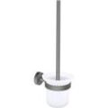 Moon grey WC-Garnitur, Set mit Halter & WC-Bürste, matt grau, satiniertes Glas - für Bäder im Industrial Style und moderne Badezimmer - bohrfrei,