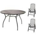 Gartenmöbel Metall 1x Tisch Gartentisch rund 120x71 + 2x Stuhl Gartenstuhl Set
