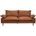 Sofa aus Leder in Antikoptik in Cognacbraun und schwarzem Metall 3-Sitzer DORY