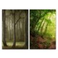 Sinus Art Leinwandbild 2 Bilder je 60x90cm Wald Bäume Blätter Natur Entspannend Einsam Stille