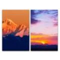Sinus Art Leinwandbild 2 Bilder je 60x90cm Berge Berggipfel Sonnenuntergang roter Himmel Stille Meditation positive Energie