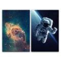 Sinus Art Leinwandbild 2 Bilder je 60x90cm Nebula Astronaut Weltraum Weltall Universum Sterne Nasa