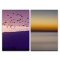 Sinus Art Leinwandbild 2 Bilder je 60x90cm Vogelschwarm Vögel Berge Horizont Abstrakt Minimal Sonnenuntergang