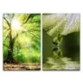 Sinus Art Leinwandbild 2 Bilder je 60x90cm Baumkronen Eiche Wald Hein Lichtstrahlen Regentropfen positive Energie