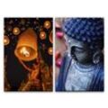 Sinus Art Leinwandbild 2 Bilder je 60x90cm Buddha Indien Lichtfest Feuerlaterne Nacht Tempel positive Energie