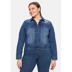 Große Größen: Kurze Jeansjacke mit Trachten-Stickereien, blue Denim, Gr.46