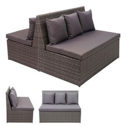 2er-Set Poly-Rattan 2er Sofa MCW-G16, Lounge-Gartenbank Sitzbank Sessel, Gastronomie 120cm ~ grau, Kissen dunkelgrau