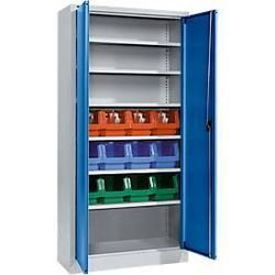 Schäfer Shop Select Materialschrank MSI 2409, mit 12 Kästen LF 322, 6 Fachböden, B 950 x T 400 x H 1935 mm, Stahl, weißaluminium/enzianblau