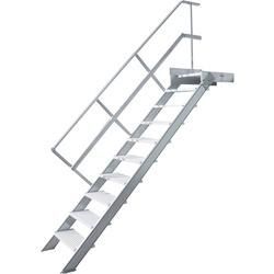 Treppenleiter Hymer stationär mit Podest 9 Stufen 600 mm 45° Treppenneigung 45° serienmäßig mit einem Handlauf, links