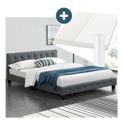 Juskys Polsterbett Manresa 140 x 200 cm - Bett Komplett-Set mit Matratze, Lattenrost und Kopfteil