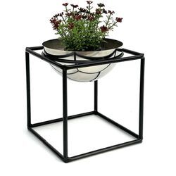 Blumenhocker Metall mit Topf Schwarz Silber 20 cm Blumenständer 96256 s Blumensäule Modern Pflanzenständer Pflanzenhocker - Dandibo