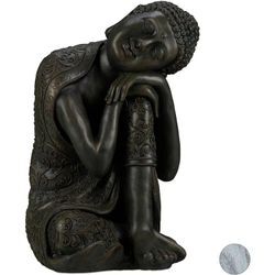 Buddha Figur geneigter Kopf, xl 60cm, Asia Gartenfigur, Dekofigur Wohnzimmer, frost- & wetterfest, dunkelgrau - Relaxdays