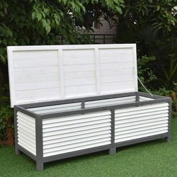 Auflagenbox 140CM Kissenbox Holz Gartentruhe Gartenbox Auflagentruhe Truhe Grau / Weiß