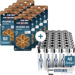 Ansmann - Set 40x Alkaline AA,60x Hörgerätezelle 312