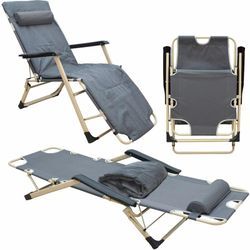 Garden Lounger Sunlounger AMA-YU-98 xl grey 178x65x88 cm incl. removable padding - grau