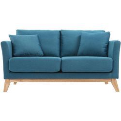 Sofa skandinavisch 2 Plätze Blaugrün helle Holzbeine oslo - Entenblau