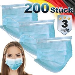 200x Mundschutz Maske Einweg 3-lagig Blau - Ecd Germany