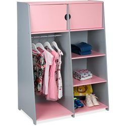 Kindergarderobe, HxBxT: 120 x 90 x 48 cm, Kleiderstange, 5 Fächer, Kleiderschrank Kinderzimmer, mdf, rosa/grau - Relaxdays