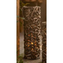 Windlichtsäule Treibholz aus Holz & Glas 58 cm hoch, Bodenwindlicht, Dekosäule mit Kerzenglas, Holzsäule, Kerzensäule