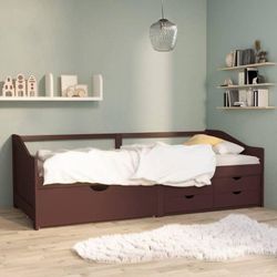 Tagesbett 3-Sitzer Einzelbett Bett für Schlafzimmer Schubladen Dunkelbraun Kiefernholz 90x200 cm DE49004