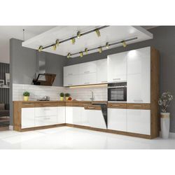 Küchen Preisbombe - Eckküche vigo Weiß Glanz Lancelot 210x350 cm Küchenzeile Küchenblock Einbauküche