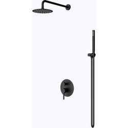 Design Unterputz-Duschsystem Duschset schwarz matt Regen-Duschkopf rund mit wassersparender Kopfbrause und Duscharmatur - schwarz matt - Doporro
