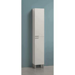 Badezimmersäule Hollywood, Säulenschrank für Badezimmer mit 2 Türen, Hängeschrank mit 2 Einlegeböden, cm 30x25h182, Glänzend weiß - Dmora