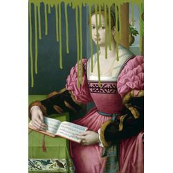 Acrylglasbild QUEENCE "Frau mit Buch" Bilder Gr. B/H/T: 60 cm x 90 cm x 2,4 cm, grün Acrylglasbilder
