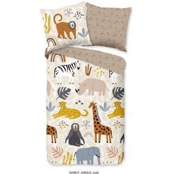 Kinderbettwäsche Jungle Animals Sand, good morning, Biber, Flanell, 2 teilig, 100% Baumwolle/ Flanell (Biber), beige