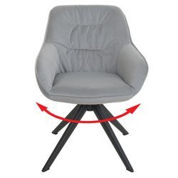 Esszimmerstuhl MCW-K28, Küchenstuhl Polsterstuhl Stuhl mit Armlehne, drehbar, Metall ~ Stoff/Textil hellgrau