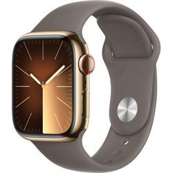 Apple Watch Series 9 GPS + Cellular 41mm Edelstahl S/M Smartwatch (4,1 cm/1,61 Zoll, Watch OS 10), Sport Band, goldfarben
