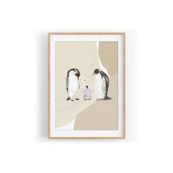 Sinus Art Wandbild Wandbild Tier Motiv Pinguin Familie Blumen Pastelltöne Herzig