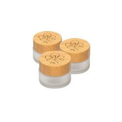 Mixcover Aufbewahrungsbox skinkitchen Glastiegel mit Bambusdeckel & Gravur für selbstgemachte Kosmetik 3er Set 20g "Frosted"