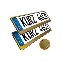 L & P Car Design Kennzeichenhalter für Auto 46 cm in Gold Chrom gebürstet für kurze Kennzeichen