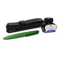 DIPLOMAT Füllhalter Aero grün mit Lederetui und Schreibtinte