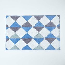Rutschfeste Badematte mit Harlekin-Muster 100% Baumwolle, blau und weiß - Blau, Dunkelblau, Grau - Homescapes