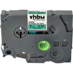 Schriftband-Kassette kompatibel mit Brother P-Touch 9500pc, 9600, 9700PC, 9800PCN, Cube Etiketten-Drucker 9mm Schwarz auf Grün, Flexibel - Vhbw