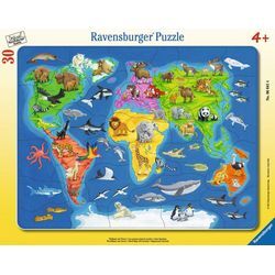 Ravensburger Puzzle 30 Teile Ravensburger Kinder Rahmen Puzzle Weltkarte mit Tieren 06641