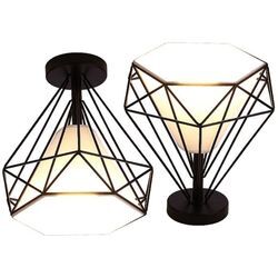 Axhup - Deckenleuchte Vintage Diamant Deckenlampe mit Käfig Semi-Flush Mount Licht E27 Lampenfassung für Esszimmer Schlafzimmer Loft Schwarz 2PCS