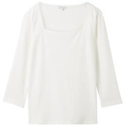 TOM TAILOR Damen 3/4 Arm Shirt mit Karree-Ausschnitt, weiß, Uni, Gr. XXL