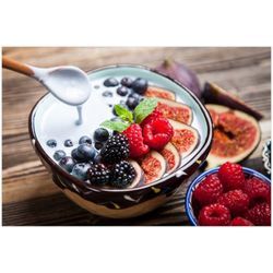 Wallario Glasbild, Joghurt mit frischen Früchten