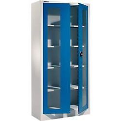 Schäfer Shop Select Mehrzweckschrank MSI-ST 2409, mit Sichtfenster, 4 Zwischenböden, B 950 x T 400 x H 1935 mm, Stahl & ESG-Glasscheiben, lichtgrau/enzianblau