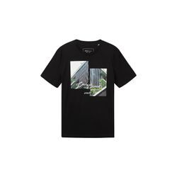 TOM TAILOR DENIM Herren T-Shirt mit Print, schwarz, Print, Gr. XL