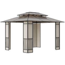 Gartenpavillon Pavillon mit Sonnendach aus Polycarbonatplatten UV-Schutz wasserabweisend Robust Brau