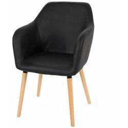 Esszimmerstuhl Vaasa T381, Stuhl Küchenstuhl, Retro 50er Jahre Design Kunstleder, schwarz, helle Beine - black