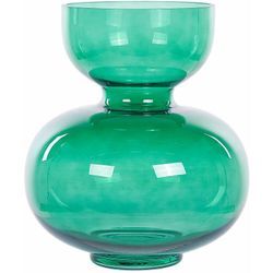 Blumenvase Grün Glas 27 cm Bauchig mit Schmalem Hals Modern Tischdeko Wohnaccessoires Deko Glasvase für Wohnzimmer Esstisch Flur