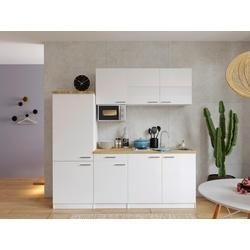 Küchenzeile mit Geräten 210 cm Weiß/Nuss Dekor