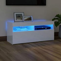 TV-Schrank mit LED-Leuchten, TV-Lowboard, Fernsehschrank mit Moderner Stil Hochglanz-Weiß 90x35x40 cm NMKS64228 Maisonchic